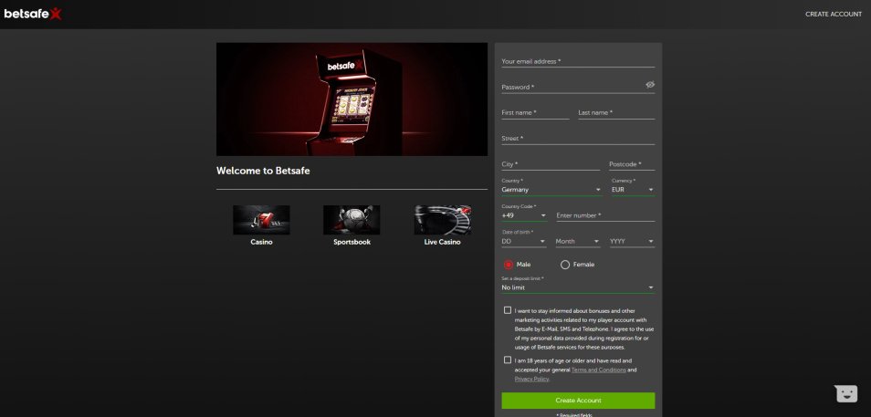 Registe-se no Casino Betsafe