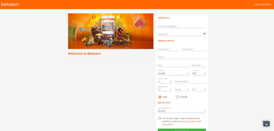 Registe-se no Casino Betsson