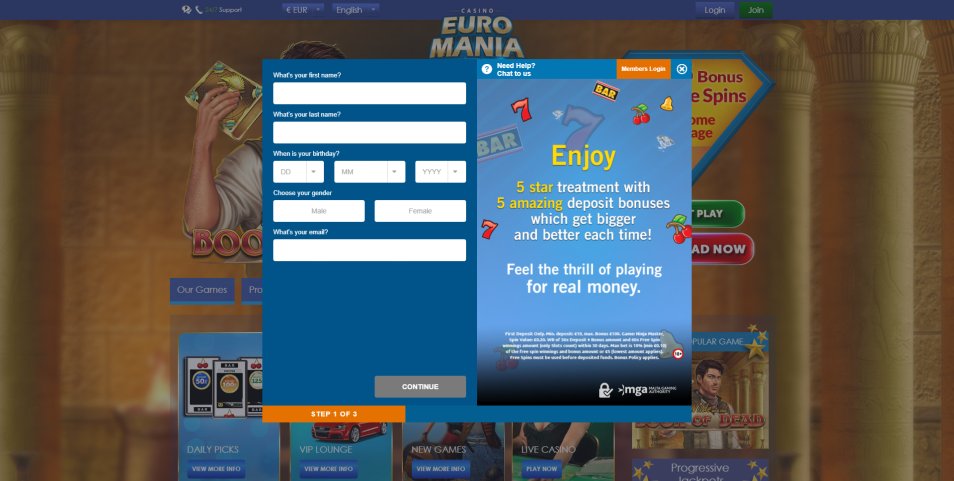 Registe-se no Casino Casino Euromania