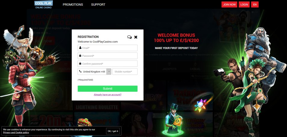 Registe-se no Casino Cool Play