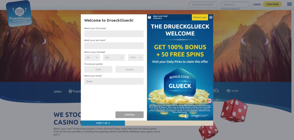 Registe-se no Casino DrueckGlueck