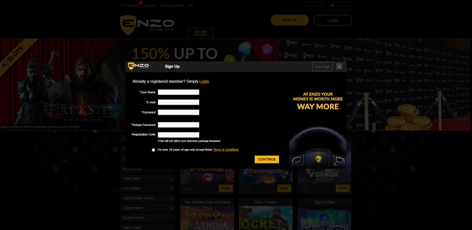Registe-se no Casino EnzoCasino