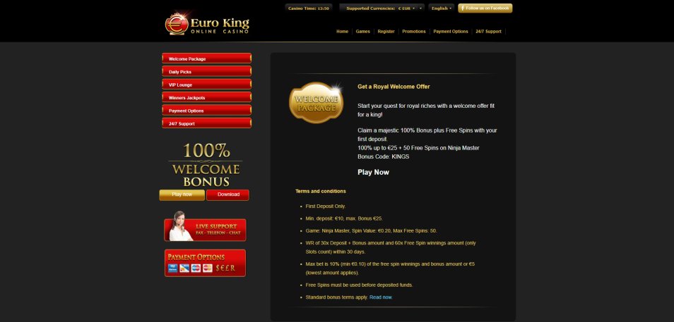 Obtenha o Bónus EuroKing Casino