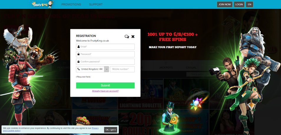Registe-se no Casino Fruity King