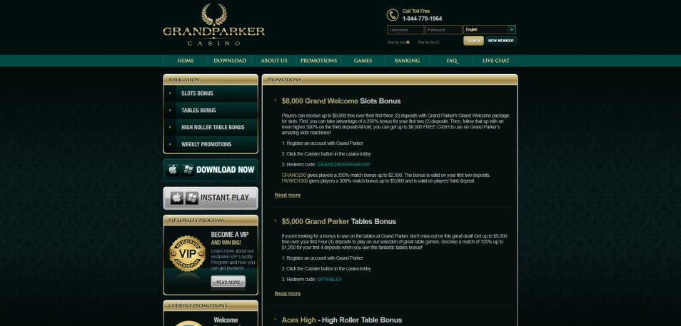 Obtenha o Bónus Grand Parker Casino