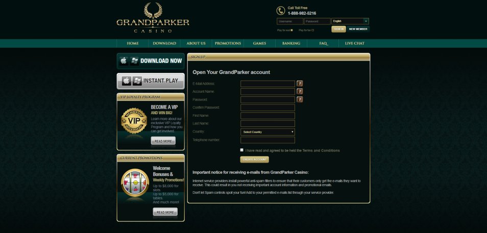 Registe-se no Casino Grand Parker