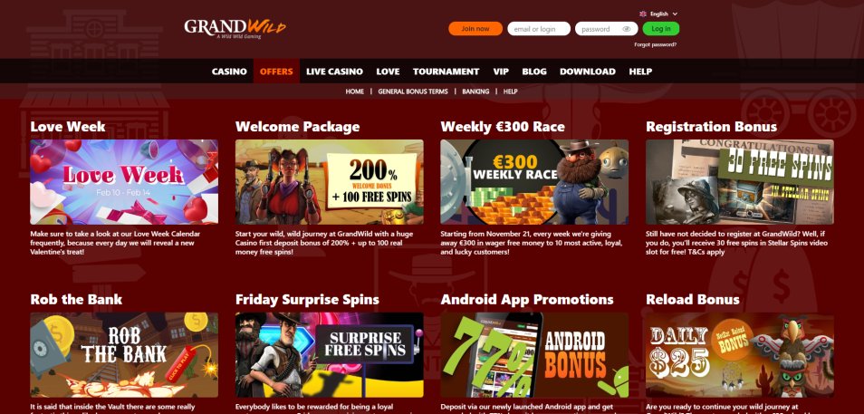 Obtenha o Bónus GrandWild Casino