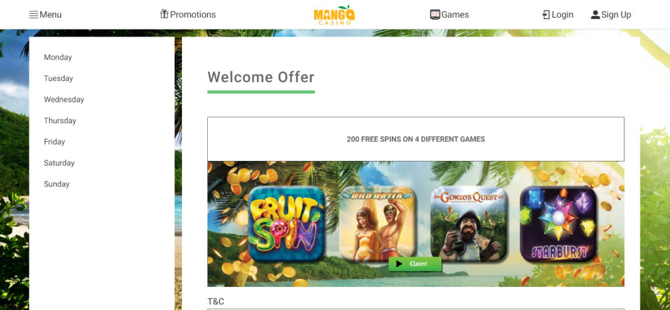 Registe-se no Casino Mango