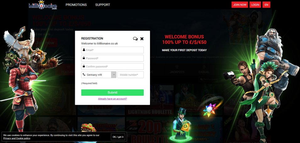 Registe-se no Casino Millionaire