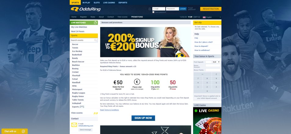 Obtenha o Bónus OddsRing Casino