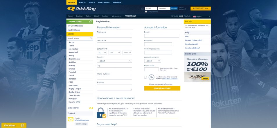 Registe-se no Casino OddsRing