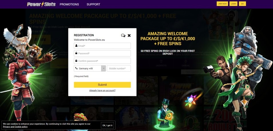Registe-se no Casino Power Slots