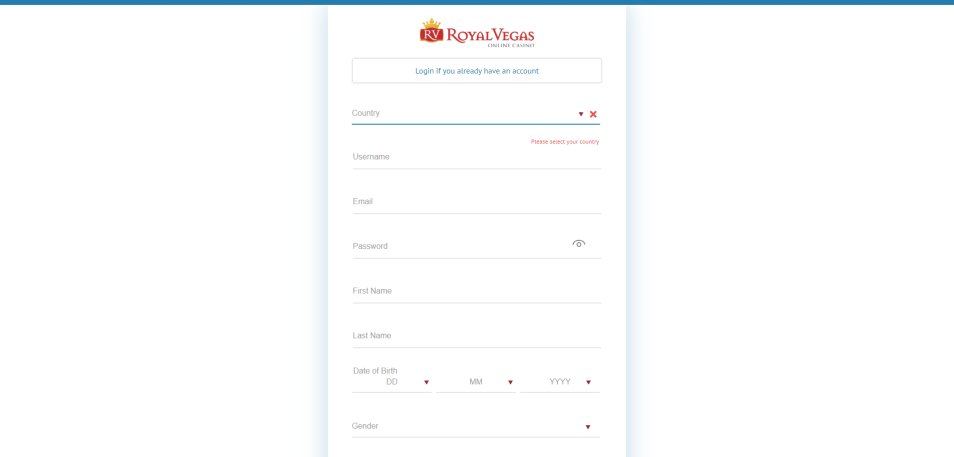 Registe-se no Casino Royal Vegas