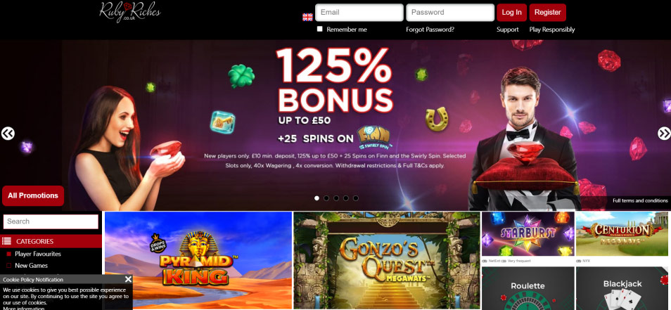 Registe-se no Casino Ruby Riches