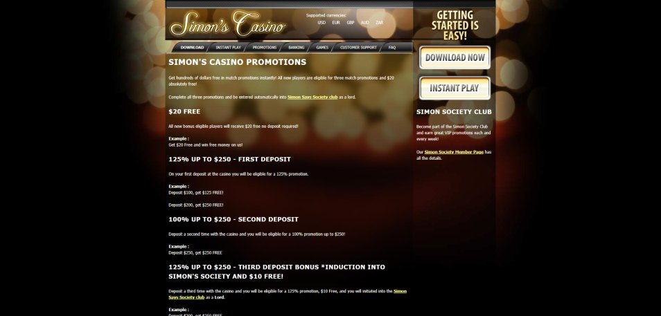 Obtenha o Bónus Simon's Casino