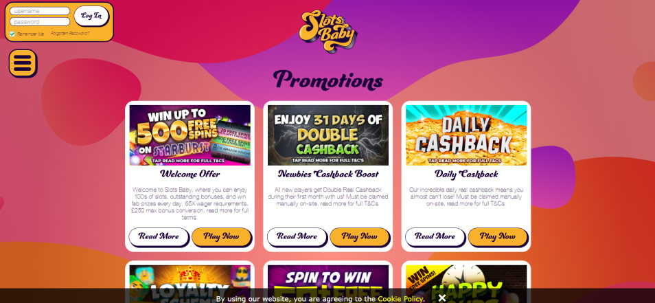 Registe-se no Casino Slots Baby