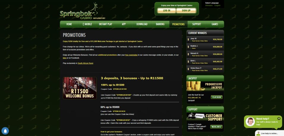 Obtenha o Bónus Springbok Casino