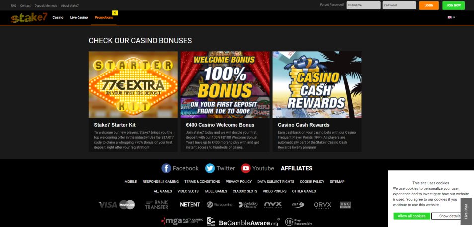 Obtenha o Bónus Stake7 Casino