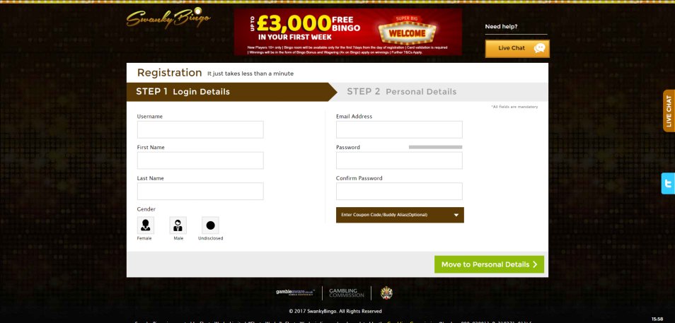 Registe-se no Casino Swanky Bingo