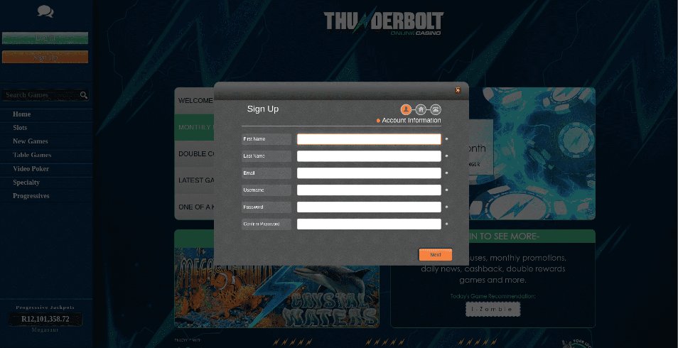 Registe-se no Casino Thunderbolt
