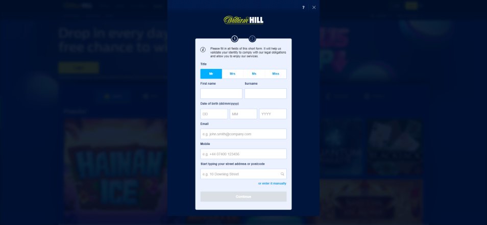 Registe-se no Casino William Hill