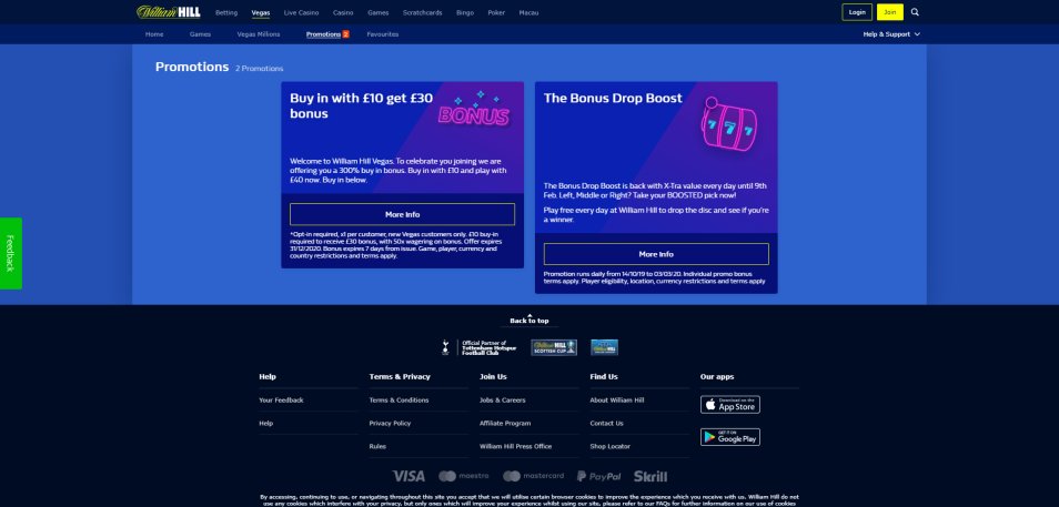Obtenha o Bónus William Hill Vegas
