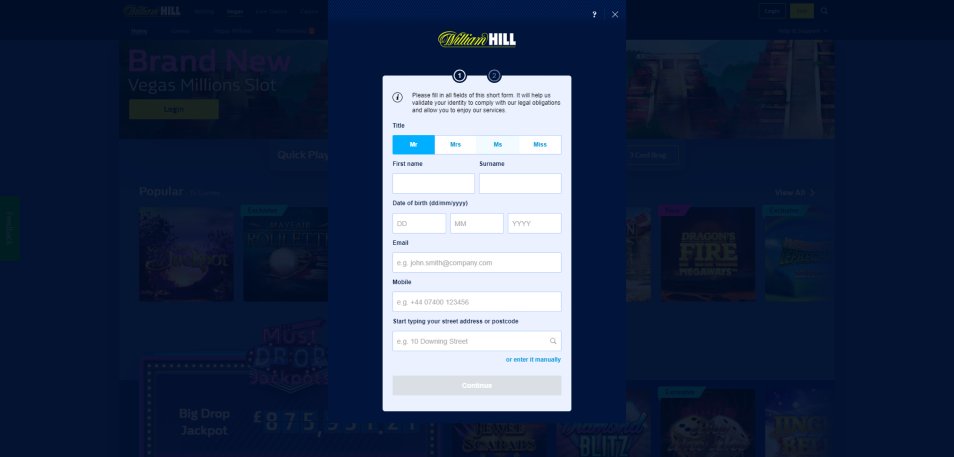Registe-se no Casino William Hill Vegas